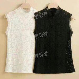 레이스나시탑 쁘띠 이너 시스루 민소매 봄여름 폴라 블랙 아우터 코디