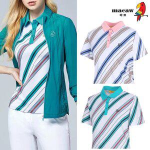 (여성)사선 패턴 카라 반팔 티셔츠_MMW2TS82