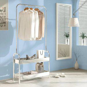 모던 스틸 수납 행거 2단 800 스탠드 옷걸이 행거 드레스룸 수납선반 미니 옷장