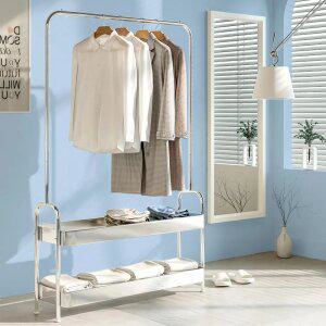 모던 스틸 수납 행거 2단 1000 스탠드 옷걸이 행거 드레스룸 수납선반 미니 옷장