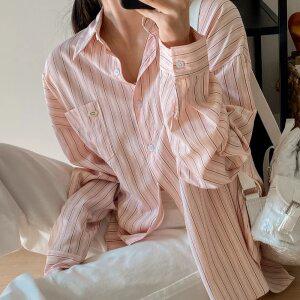 [데일리템] 사이드버튼 스트라이프 포인트 셔츠