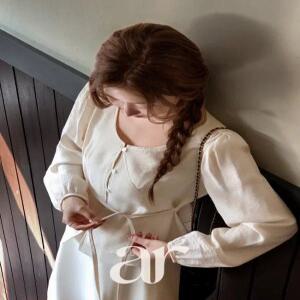 (여친룩블라우스/허리스트랩) 프릴 셔링 끈 블라우스 데이트 하객룩 출근룩 bs8713