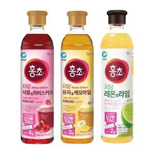 청정원 저당홍초 900ml 3개(석류히비스커스+유자캐모마일+레몬&라임)