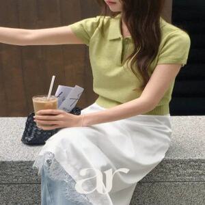 (여름니트/소프트촉감) 버튼 카라 반팔 니트 nt5516