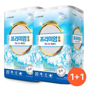 [하나더이벤트]단골아저씨X한국펄프 프리미엄순수30M 데코엠보싱 3겹화장지 30롤 두루