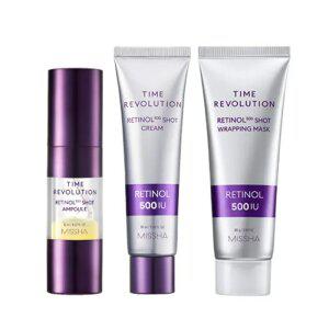 [미샤] 타임레볼루션 레티놀 500샷 앰플 10ml + 크림 60ml + 랩핑 마스크 80g