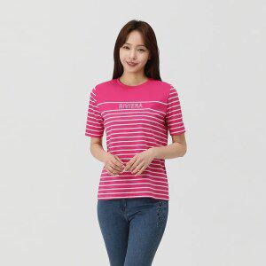 [PAT 여성] 스트라이프 레터링 라운드 티셔츠_1K45309