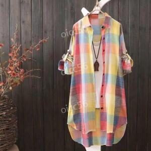 체크 롱 남방 빅사이즈 블라우스 박시 원피스 여자 셔츠 여성 티Mochae