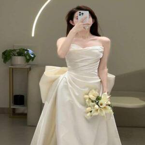 본식웨딩드레스 셀프 2부 촬영 피로연 미니 벨라인 오간자 머메이드 스몰 실크 스냅