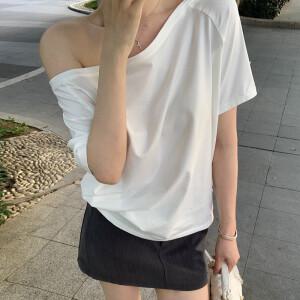 더벨러리 여성 오프숄더 반팔 티셔츠 BCT5074 루즈핏 무지 캐주얼