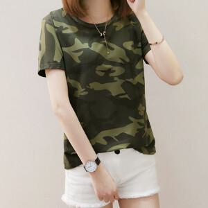 더벨러리 여성 카모플라쥬 반팔 티셔츠 BCT5089 카모 밀리터리 라운드넥