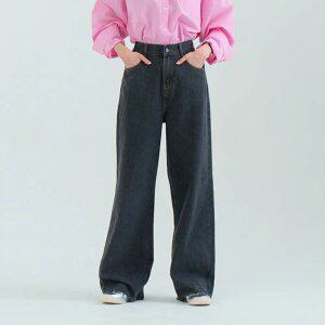 여성 원버튼 흑청 와이드 롱 청바지 PP7006