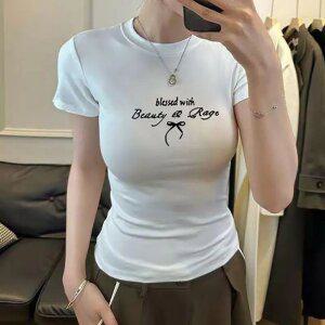 여성 슬림핏 프린팅 반팔 티셔츠 BCT5154