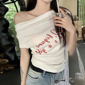 여성 레터링 오프숄더 반팔 티셔츠 BCT5135