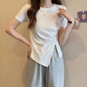 여성 꼬임 절개 반팔 티셔츠 BCT5165