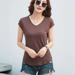여성 여름 브이넥 나그랑 슬림핏 반팔 티셔츠 BCT1742