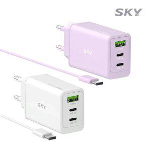 [케이블세트]스카이 필 GaN 65W PD 미니 3포트 멀티 초고속 충전기 USB C타입 고속충전