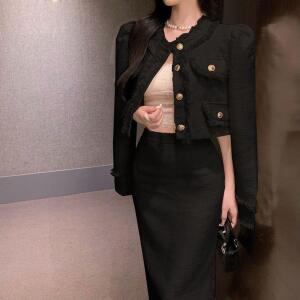 여성 트위드 자켓 슬림핏 롱스커트 투피스 고급 여성 상하의세트 날씬해보이는 원피스