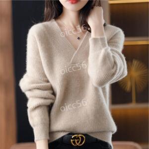 니트 브이넥 여성 긴팔 스웨터 루즈핏 겨울