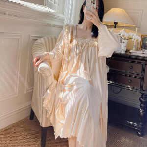 잠옷 실크 스타일 홈웨어 빅사이즈 레이스 부인 수면 파자마 원피스 꽃무늬 공주