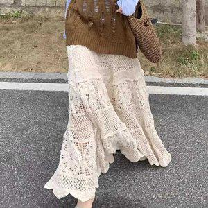 펀칭 니트 롱스커트 여성 뜨개 베이지 보헤미안 봄여름 에스닉룩