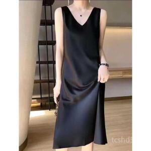 여름 신상 민소매 세틴 롱드레스 빅사이즈 솔리드 나시 파티룩 하객룩 여신 원피스