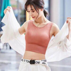 아리샵 심플 베이직 면 노와이어 브라 민소매 나시 슬리브 면 크롭탑