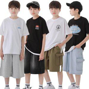 남아  주니어 여름 초등학생 옷 의류 트레이닝 반바지 오버핏 와이드핏 티셔츠 데님 카