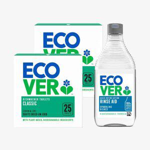 에코버 클래식 식기세척기세제 레몬 라임 25개입 2개 +식기세척기세제 린스 450ml 1개
