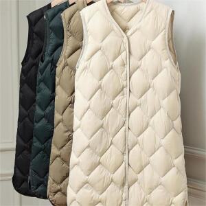 여성 V넥변형 오리털 누빔 빅사이즈 봄가을 간절기 롱경량패딩조끼 베스트 [항공특배]