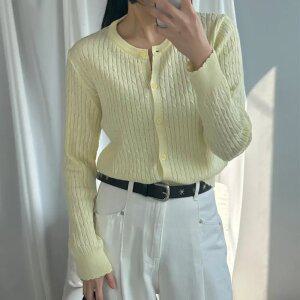 크롭 케이블 얇은 가디건 라운드넥 꽈배기 봄 니트가디건