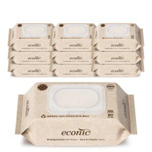 에코닉 브라운 60gsm 엠보싱 레이온100% 생분해원단 아기물티슈 80매