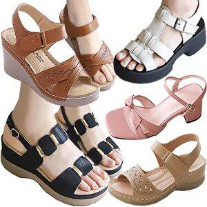 여성 웨지샌들 통굽 샌들 웨지힐 여름 가보시 키높이 플랫 스트랩 여자 슬링백 힐 뮬