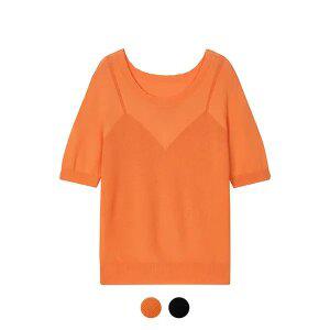 [꼼빠니아] 나시 시스루 배색 니트 티셔츠_CADU4-WSL020