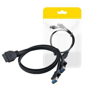 USB 3.0 케이블 20Pin 메인보드 2포트 Y형 변환 연장 50cm 5Gbps AP7820