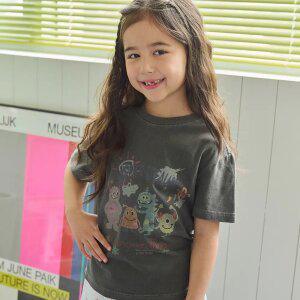 KIDS 해피 데이 피그먼트 반팔티 스모크블랙