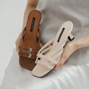 SOVO 레노 더블벨트 슬리퍼 뮬 5cm