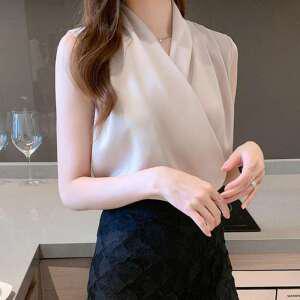 더벨러리 여성 셔링 민소매 랩 블라우스 BCB4992 브이넥 오피스룩 하객룩