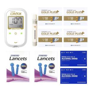 에스디바이오센서 스탠다드체크 골드플러스 혈당측정기 풀세트 (기계+시험지200매+SD침210개+SD솜200매)