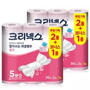 크리넥스 빨아쓰는 위생행주 핑크 (36매x2롤+1롤)x2팩 /키친타올