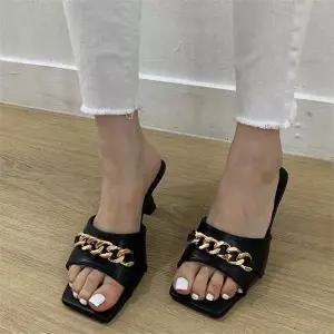 [오노마] ONM 슬리퍼힐 체인장식 키높이 청바지구두 스퀘어코 (S8534365)