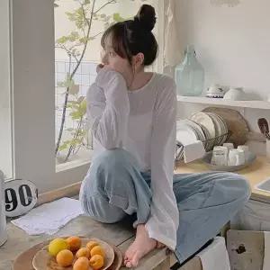 핫핑 [데일리] 코블 루즈핏 린넨 시스루 긴팔티셔츠