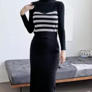 ONM 단가라 여성 나시 스커트 세트 롱 니트