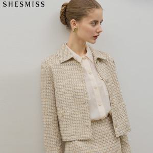 [쉬즈미스(SHESMISS)] 기품있는 카라넥 트위드 재킷