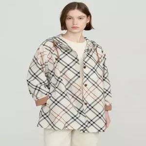 닥스 여성 25SS [바람막이]베이지 사선 체크 후드 경량 하프 점퍼 DLJU5B291I2