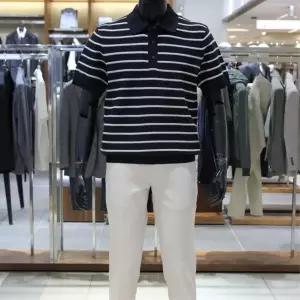 [바쏘](의정부점)homme 25 NEW 써머 Cool 코튼 마린 스트라이프 데일리 카라니트 다크네이비