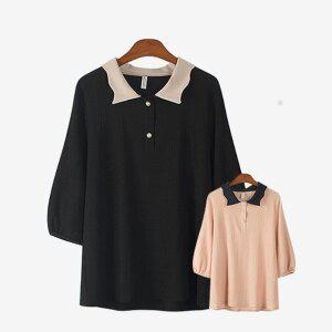 에스티아 1124 카라 배색 블라우스 빅사이즈