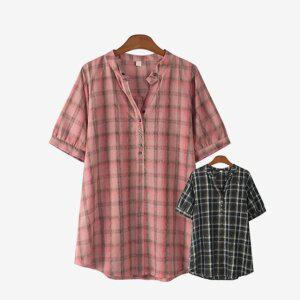 에스티아 1098 퀸 체크 블라우스 빅사이즈