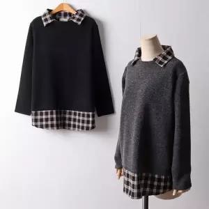 빅사이즈 502 스판체크카라니트티 DRII031