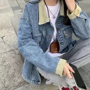 ONM 여자 연청 루즈핏 데일리 배색 카라 청 데님 자켓